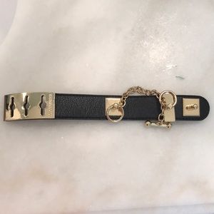 BCBG black leather & gold bangle bracelet